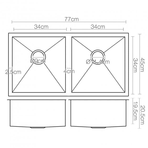 770 x 450mm Stainless Steel Sink - Black Image 2