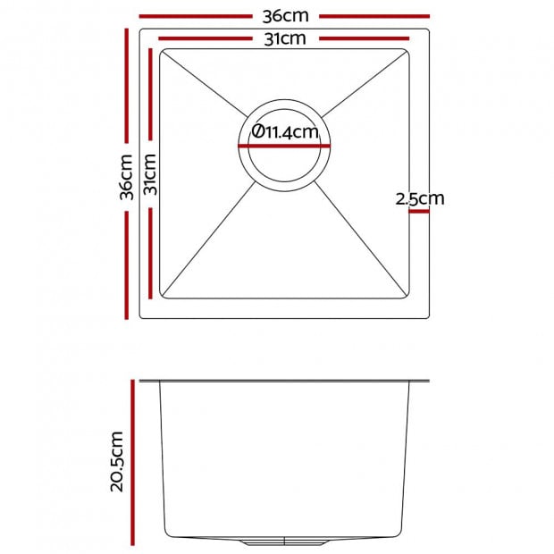 Stainless Steel Kitchen Sink 360X360MM Under/Topmount Sinks Silver Image 2