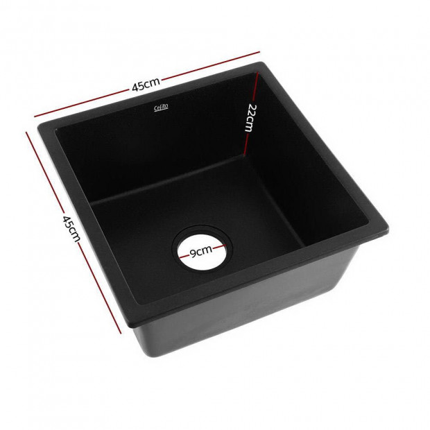 Kitchen Sink Stone Granite Top/Undermount Singe Black 450x450mm Image 1