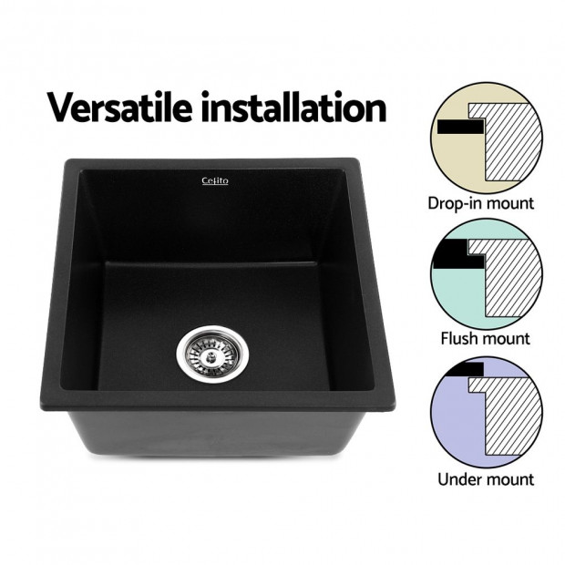 Kitchen Sink Stone Granite Top/Undermount Singe Black 450x450mm Image 2