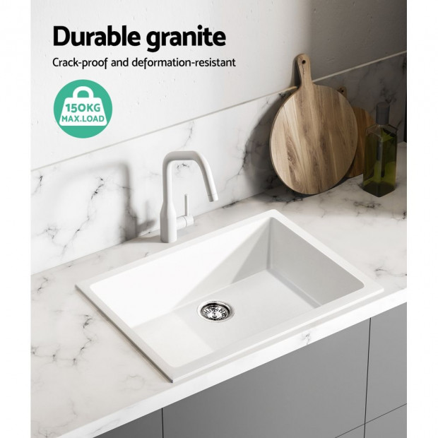 Granite Stone Kitchen Sink Bowl Top or Under mount 610x470mm White Image 5