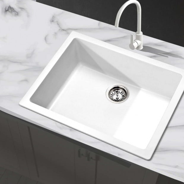 Granite Stone Kitchen Sink Bowl Top or Under mount 610x470mm White Image 6