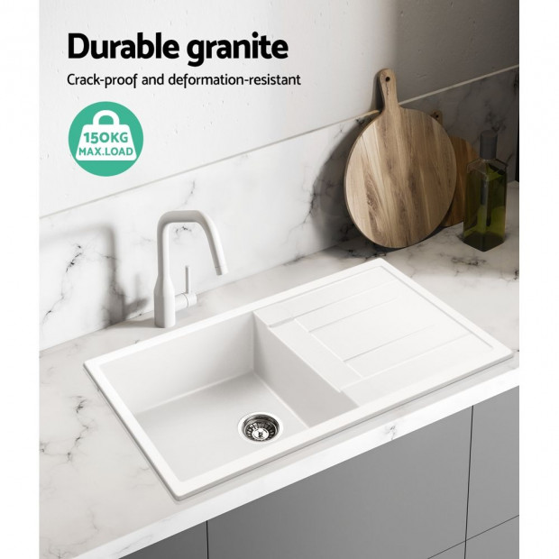 Kitchen Sink Granite Stone Top or Undermount Single White 860x500mm Image 4