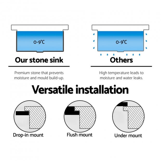 Kitchen Sink Granite Stone Top or Undermount Single White 860x500mm Image 5