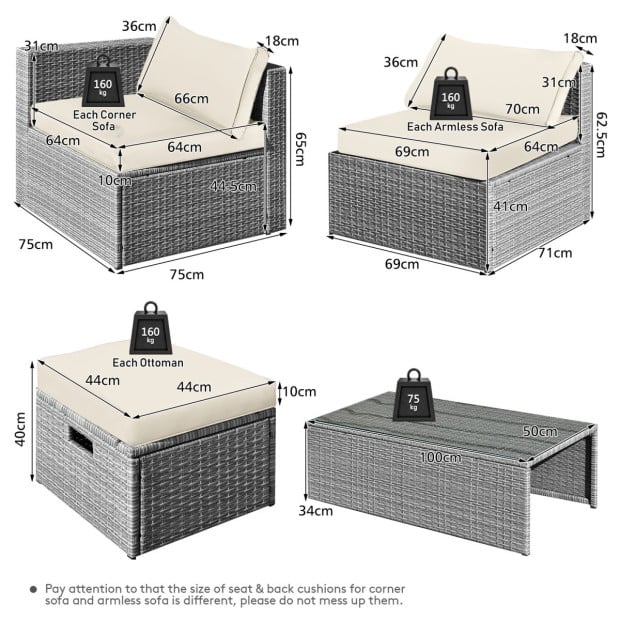 8-piece Outdoor Grey Pe Rattan Set With Washable Cushion Covers White Image 4