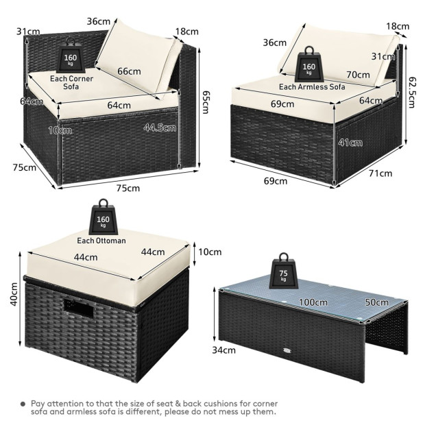 8pcs Outdoor PE Rattan Conversation Set With Cushions Covers - White Image 4