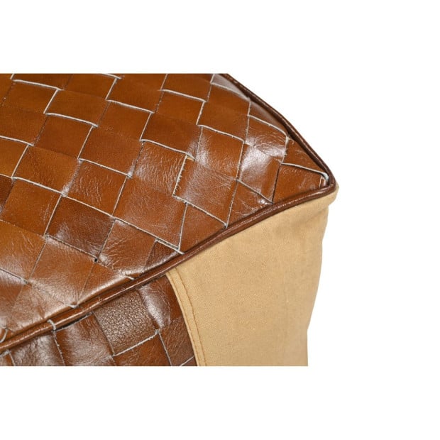 Genuine Leather And Canvas Ottoman 45x45x43cm Image 3