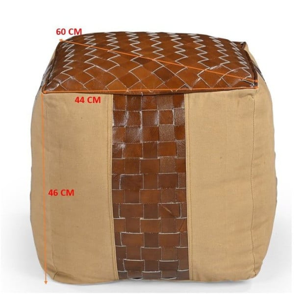 Genuine Leather And Canvas Ottoman 45x45x43cm Image 6