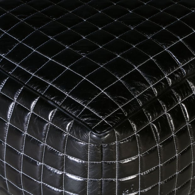Sleek Black Leather Ottoman Handmade 60x60x48cm Image 3