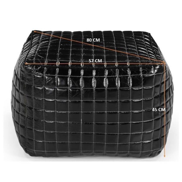 Sleek Black Leather Ottoman Handmade 60x60x48cm Image 4