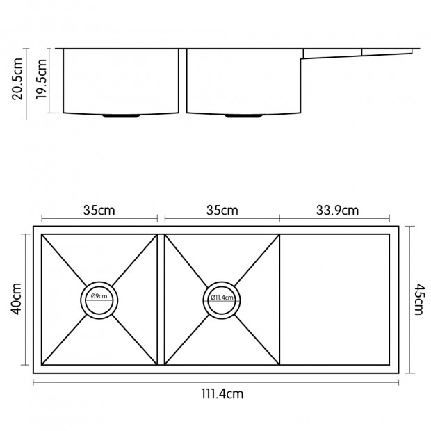 304 Stainless Steel Sink - 1114 x 450mm Image 3
