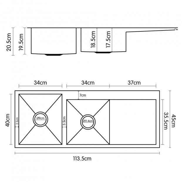 Stainless Steel Sink - 1135 x 450mm Image 3