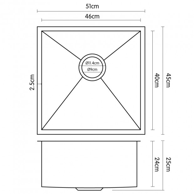 304 Stainless Steel Sink - 510 x 450mm Image 4