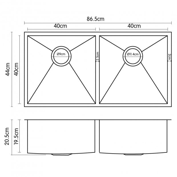 304 Stainless Steel Sink - 870 x 450mm Image 4