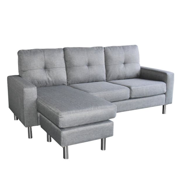 Juno Linen Corner Sofa with Chaise Lounge and Metal Legs by Sarantino - Grey Image 2