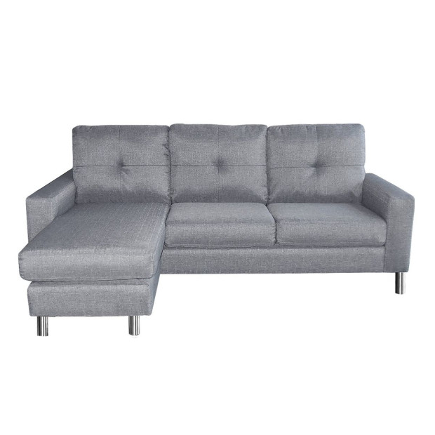 Juno Linen Corner Sofa with Chaise Lounge and Metal Legs by Sarantino - Grey Image 4