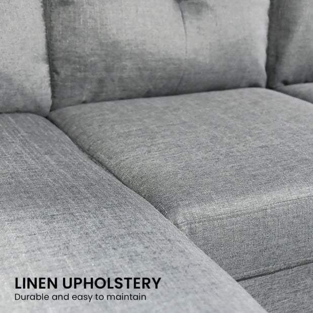 Juno Linen Corner Sofa with Chaise Lounge and Metal Legs by Sarantino - Grey Image 6