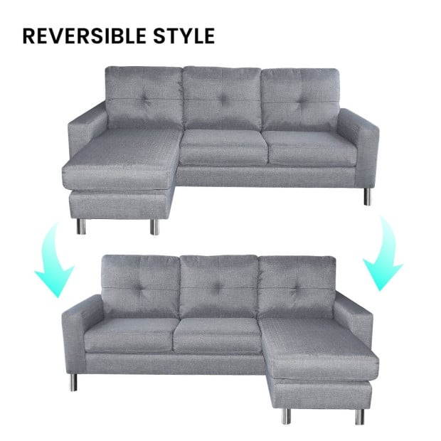 Juno Linen Corner Sofa with Chaise Lounge and Metal Legs by Sarantino - Grey Image 7