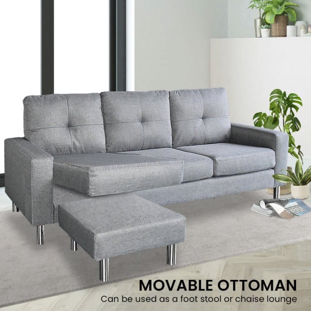 Juno Linen Corner Sofa with Chaise Lounge and Metal Legs by Sarantino - Grey Image 8