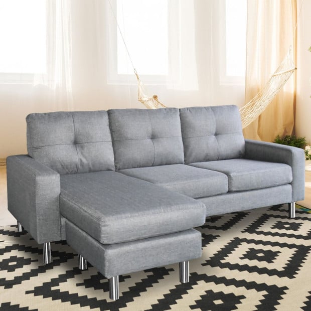 Juno Linen Corner Sofa with Chaise Lounge and Metal Legs by Sarantino - Grey Image 9