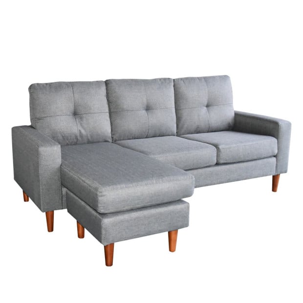 Juno Linen Corner Sofa with Chaise Lounge and Wooden Legs by Sarantino - Grey