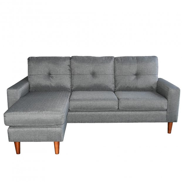 Juno Linen Corner Sofa with Chaise Lounge and Wooden Legs by Sarantino - Grey Image 2