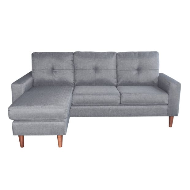 Juno Linen Corner Sofa with Chaise Lounge and Wooden Legs by Sarantino - Grey Image 3