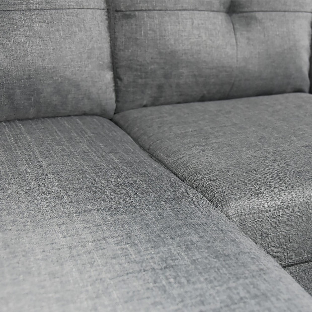 Juno Linen Corner Sofa with Chaise Lounge and Wooden Legs by Sarantino - Grey Image 5