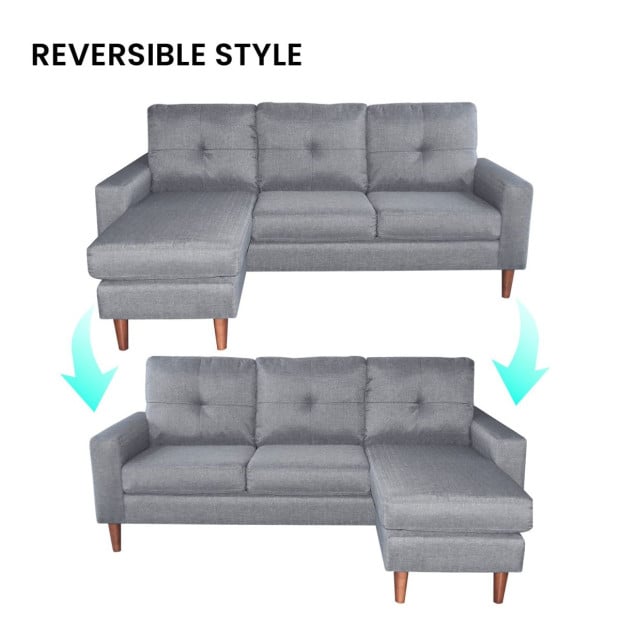 Juno Linen Corner Sofa with Chaise Lounge and Wooden Legs by Sarantino - Grey Image 6