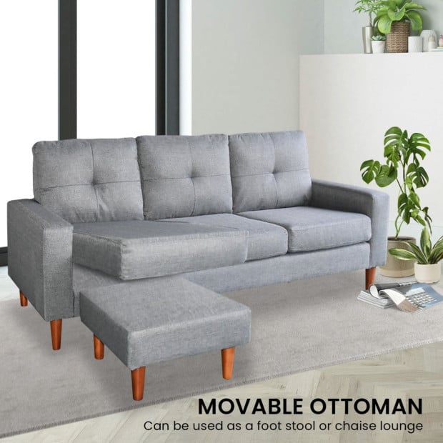Juno Linen Corner Sofa with Chaise Lounge and Wooden Legs by Sarantino - Grey Image 7