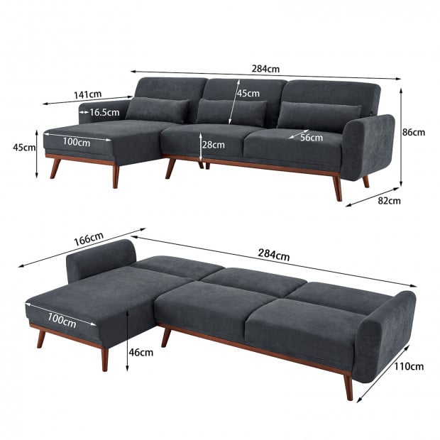 Willow Modern Sofa Bed with Chaise by Sarantino - Dark Grey Image 12