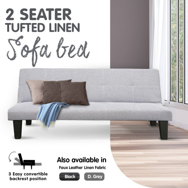 Liv 2-Seater Tufted Linen Sofa Bed by Sarantino - Light Grey Image 10
