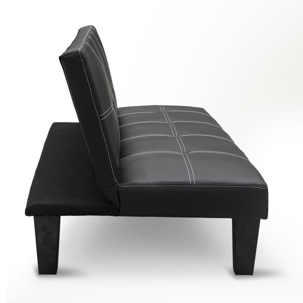 Liv 2-Seater Tufted Faux Leather Sofa Bed by Sarantino - Black Image 4