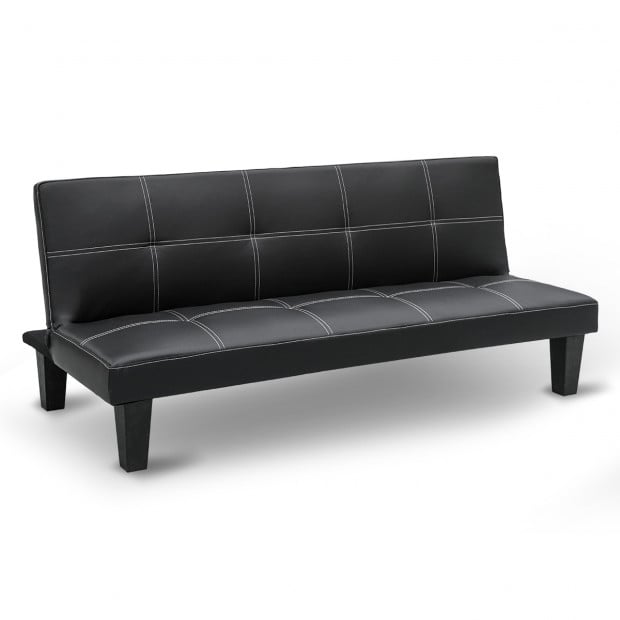 Liv 2-Seater Tufted Faux Leather Sofa Bed by Sarantino - Black Image 2