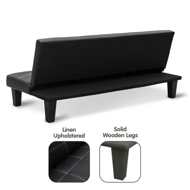 Liv 2-Seater Tufted Faux Leather Sofa Bed by Sarantino - Black Image 8