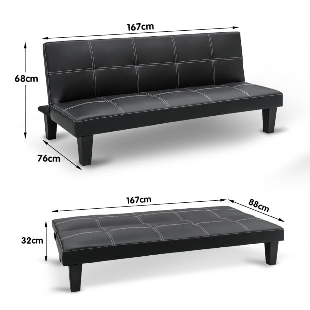 Liv 2-Seater Tufted Faux Leather Sofa Bed by Sarantino - Black Image 7
