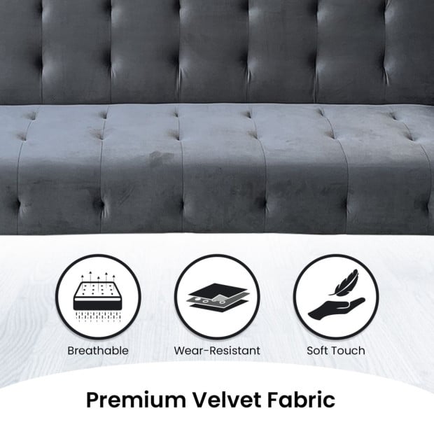 Ava Tufted Velvet Sofa Bed by Sarantino - Dark Grey Image 12