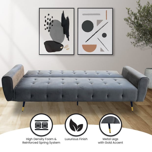 Ava Tufted Velvet Sofa Bed by Sarantino - Dark Grey Image 13