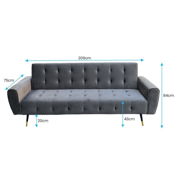 Ava Tufted Velvet Sofa Bed by Sarantino - Dark Grey Image 6