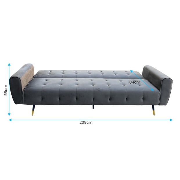 Ava Tufted Velvet Sofa Bed by Sarantino - Dark Grey Image 7