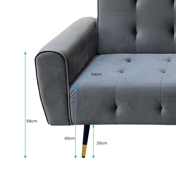 Ava Tufted Velvet Sofa Bed by Sarantino - Dark Grey Image 8