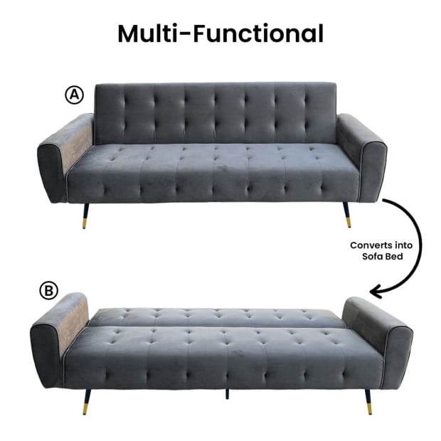 Ava Tufted Velvet Sofa Bed by Sarantino - Dark Grey Image 9