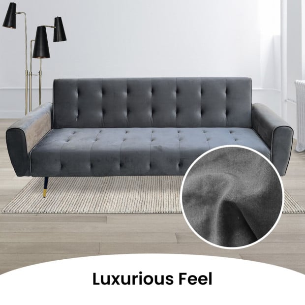 Ava Tufted Velvet Sofa Bed by Sarantino - Dark Grey Image 10