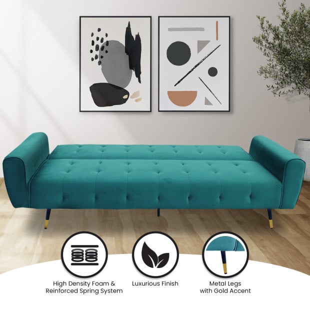 Ava Tufted Velvet Sofa Bed by Sarantino - Green Image 11