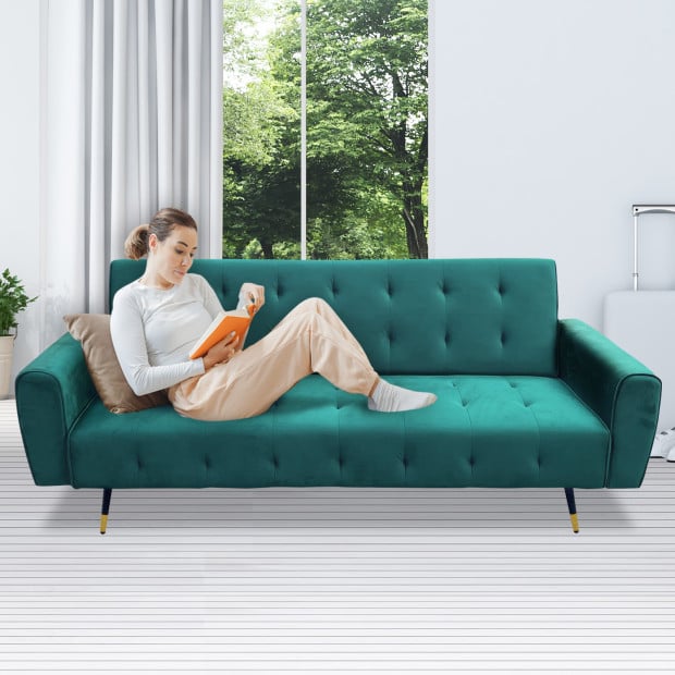 Ava Tufted Velvet Sofa Bed by Sarantino - Green Image 15