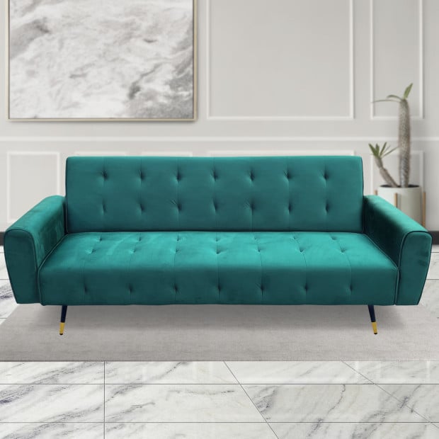 Ava Tufted Velvet Sofa Bed by Sarantino - Green Image 14