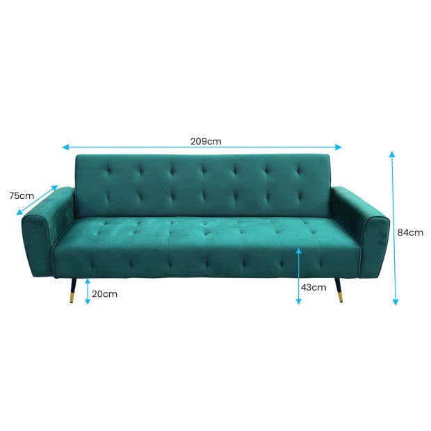 Ava Tufted Velvet Sofa Bed by Sarantino - Green Image 3
