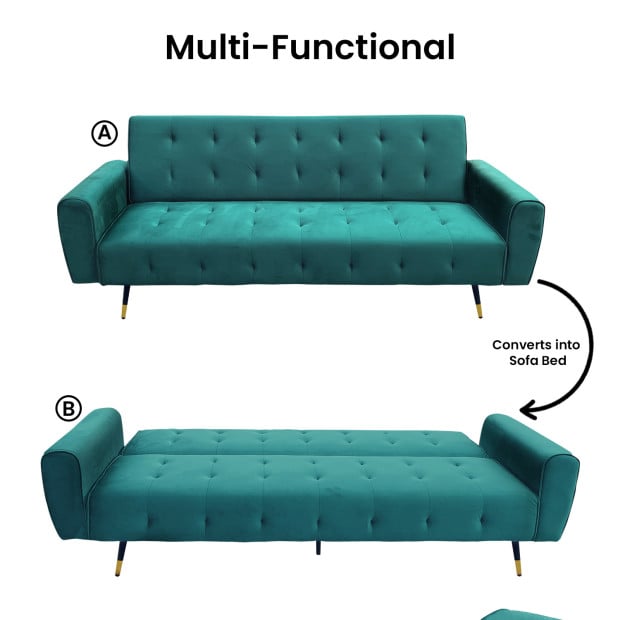 Ava Tufted Velvet Sofa Bed by Sarantino - Green Image 8