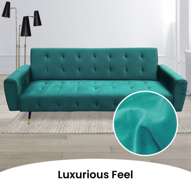 Ava Tufted Velvet Sofa Bed by Sarantino - Green Image 4