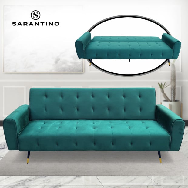 Ava Tufted Velvet Sofa Bed by Sarantino - Green
